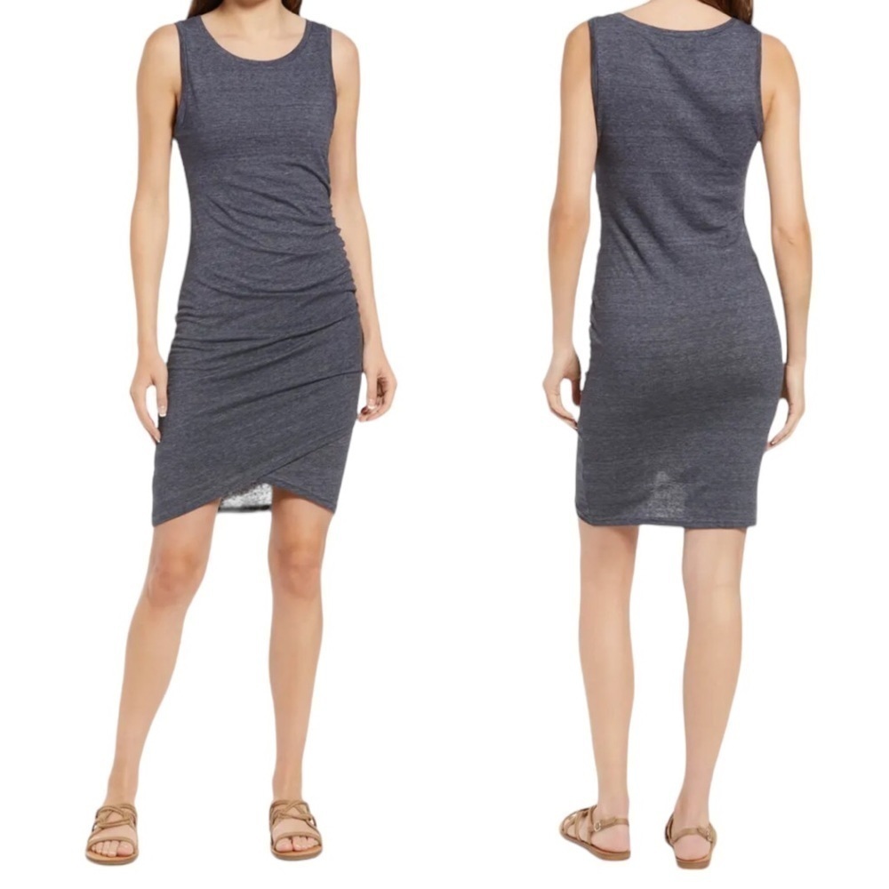 Treasure & Bond Navy Night Heather Ruched Tulip Hem Dress